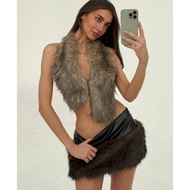 Backless Faux Fur Halter Top - top backless by hoccoshop