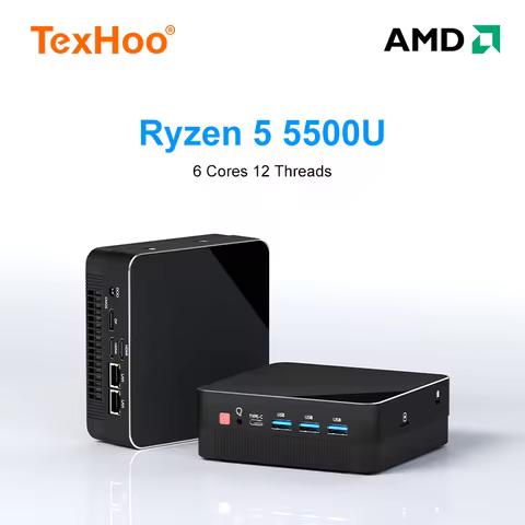 TexHoo AMD R5 5500U Mini PC 6-core 12-thread 16/32GB DDR4 512GB/1TB SSD WIFi5 Mini Computer PC Mini 