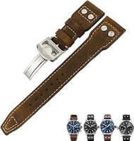 GANYUU For IWC PILOT Mark PORTUGIESER PORTOFINO WatchBands 20mm 21mm 22mm Leather Watch Strap Black Brown Watch Band For Men Bracelet (Color : Crazy horse 1, Size : 22mm)