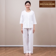 ชุดขาว ชุดปฏิบัติธรรม เนื้อผ้าฝ้ายญี่ปุ่น (ชุดเสื้อ แขนสามส่วน สองกระเป๋า + กางเกงเอวยางยืด)