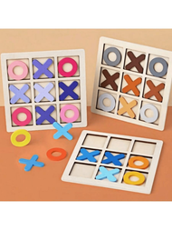 1 Set Of Wooden Tic Tac Toe Block Toy 9-Grid XO Game For Children, Educational Desktop Game For Logi