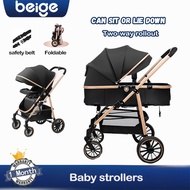 Beige Premium Stroller baby 5 in 1 Baby Stroller 2 Way Facing Stroller Compact Folding Baby Stroller