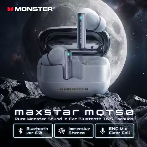 Monster Maxstar MQT50 Bluetooth 6.0 Headphones Punchy Deep Bass Sports Earphone ENC Call Noise Reduc