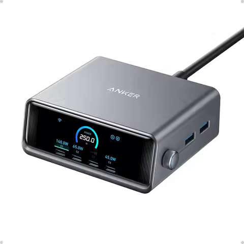 Anker Prime Charger, 250W GaN Prime USB C Charging Station, Ultra-Fast 6-Port, 2.26" LCD Display and