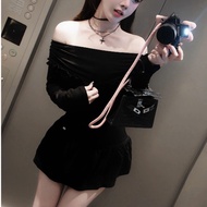 Gentle beautiful women's dress, pretty women's dress, off-the-shoulder dress, long-sleeved body, sho