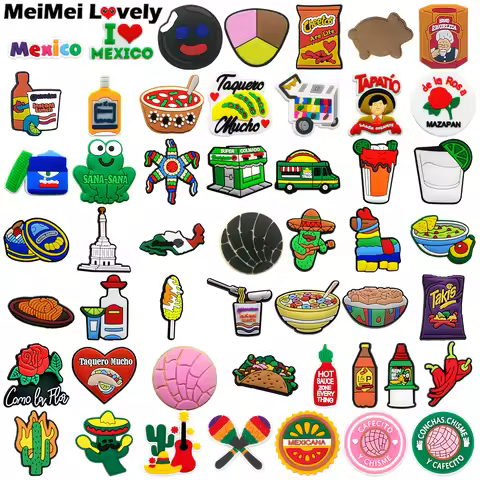 50pcs Mexican Style Shoe Charms Bread Noodles Takis Cheetos Cactus Shoe Clips Decorations Accessorie