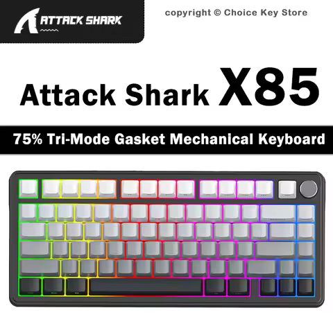 ATTACK SHARK X85 X85Pro 75% Tri-Mode Mechanical Keyboard Hot Swap RGB Gasket 82 Keys PBT Knob TFT Sc