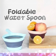 Portable Folding Water Spoon Large Handle Ladle Collapsible Multipurpose Silicone Scoop Kitchen Spac