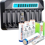 AA AAA 9V NiMH Battery Charger 9 Slots Independent Fast Charger 500mA Impulse Charging, Wide LCD Scr