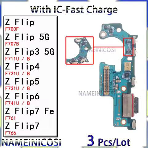 3 Pcs Usb Dock Charger Port for Samsung Galaxy Z Flip 2 3 4 5 6 7 Fe 5G F707 F711 F721 F731 F741 F76