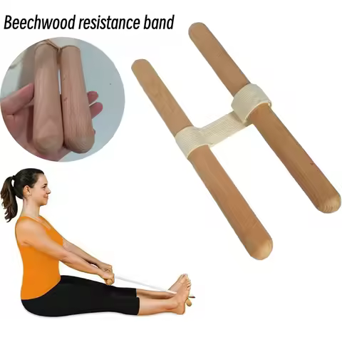 Portable Beech Handle Resistance Band Stretching Bar for Yoga Fitness Gymnastics - Puller Stretch To