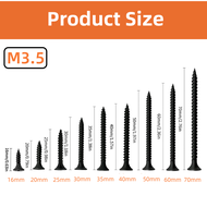 53pcs Black Carbon Steel Self Tapping Screw M3.5×16mm- M3.5×70mm Cross Conuntersunk Flat Head Self-t
