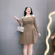 Đầm thiết kế thời trang nữ BIGSIZE CÔ NHỎ hottrend tay dài trễ vai dáng xòe dáng hách sang chảnh dàn