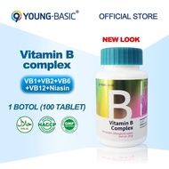 【NEW LOOK】9YOUNG-BASIC Vitamin B Complex, 1 Botol 100 tablet, Supplement B1, B2, B6, B12, Niacin，Bio