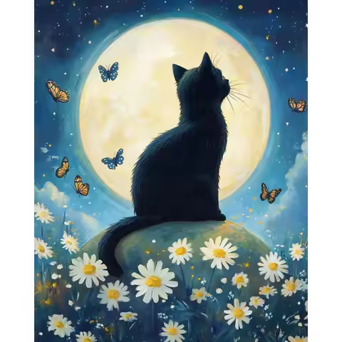 RUOPOTY Flower Black Cat Diamond Painting Kit Art Supplies Artwork Animal Full Round Diamond Art Han
