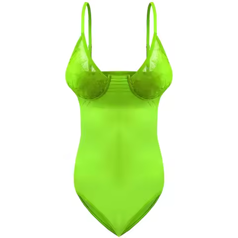 Women's Erotic Outfit Sleeveless Spaghetti Strap Bodysuits Lace Cup Opening Buckle Elastic Dancing B