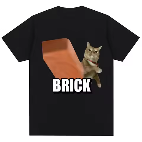 Funny Cat Throwing Brick Meme Graphic T-shirt Men Women Fashion Humor T Shirts Harajuku Casual Summe