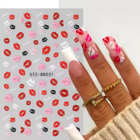 2pcs 3D Kiss Print Nail Art Stickers Cute Lips Design Nail Decals Heart French Line Manicure Slider 