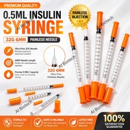 [Ready Stock] AI BioTech Premium 0.5mL / 1ml 32G x 6mm Insulin Syringe Ultra Fine Disposable Sterile