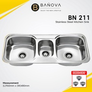 BANOVA ISANO Kitchen Sink Undermount 2 ½ Bowls Kitchen Sink Stainless Steel Sink Sinki Dapur BN211