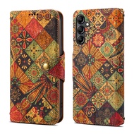 Flip phone case holder for Samsung Galaxy A05 A05S A13 A14 A23 A24 A32 A34 A33 A22 A34 protective case Galaxy A31 A51 A52 A52S flower grass patterns cover with lanyard leather case