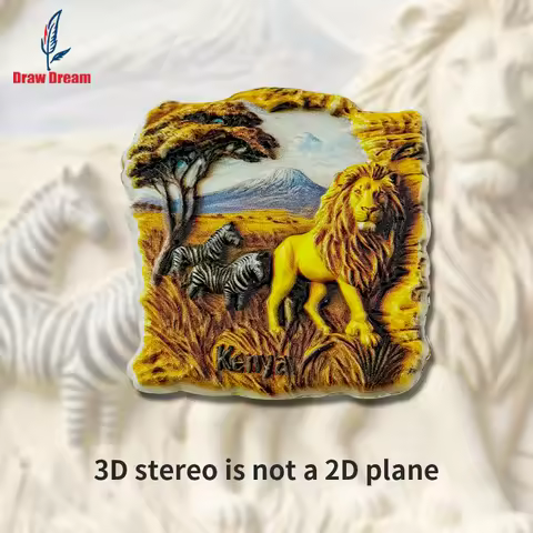1PC Kenya Savannah Lion Creative 3D Sticker for Refrigerator, Travel Souvenir, Home Decoration, Eleg