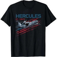 Short-Sleeved Round Neck T-Shirt With Military Cargo Plane Pattern C-130 Hercules Cotton 1 For Men S