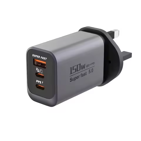 150W 3 Ports Super Fast Charger UK Plug 1USB-A+2PD Type C Wall Charger QC PD 5.0 PPS Power Adapter F