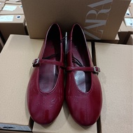 ZA Womens Shoes Mary Jane Shoes Red Fashionable Light Mouth Round Toe Buckle Single Shoes For Women