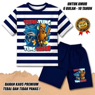 KATUN BOYS GIRLS SHORT SLEEVED SET CHILDREN'S TUNG TUNG TUNG SAHUR 2 ANOMALI COTTON Baju Budak Lelak