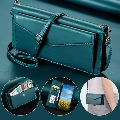 For Samsung Galaxy S24 Ultra S 24 FE 5G Luxury Case Crossbody Wallet Coque Samsung S25 Plus Case S24