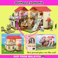 Dollhouse Santomle Family DIY PlayHouse With Lighting Doll house Kids Happy Family Miniature House D