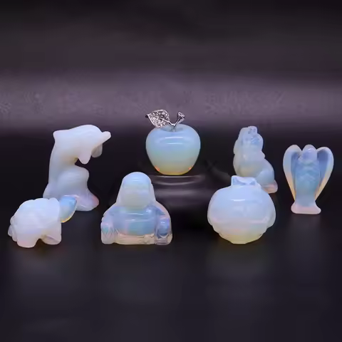 10pcs/Set Synthetic Opalite Stone Carving Animals Statue Ornaments Healing Crystals Energy Gems Figu
