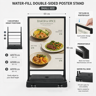 Heavy Duty Double-Sided Poster Stand With Wheels & Water-Fillable Base | Papan Iklan Dua Sisi Tahan 