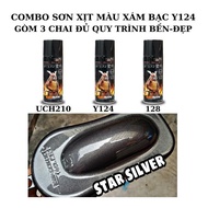 Combo Sơn xịt màu xám bạc đậm xám lông chuột (kèm nhám chà) combo 3 chai (UCH210-Y124-128) samurai
