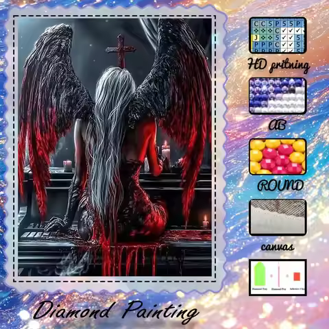 1 piece - 5D-DIY - Flocking cloth - Special drill - Diamond painting set - Black Angel - Mosaic - Di