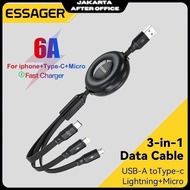 ESSAGER 3in1 Type C Micro Lighting Fast Charging Data Cable 6A 66W 1M - EXC3T6-YY01-P