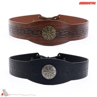 SIRENU8Y0C Medieval Headband, Adjustable Viking Embossed Pattern Hairband, Retro Cosplay PU Leather 