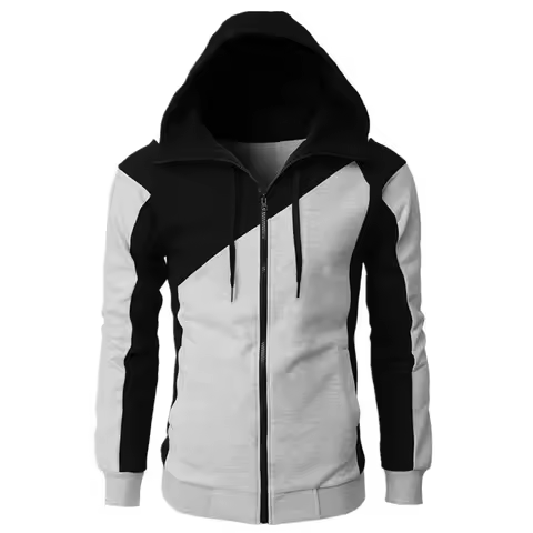 Hoodies&Sweatshirts, Jaket baju peluh sukan kasual bertudung patchwork baju atasan lelaki saiz besar