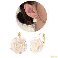 LID Chic Camellia Hoop Earring Pearl-Floral Studs Earring Statement Dangle Drop