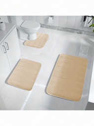 1入簡約風格卡其色柔軟記憶泡棉吸水防滑地墊,適用於浴室和廁所