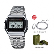 Vintage A159W-N1 Black Digital Dial Silver Stainless Steel Band