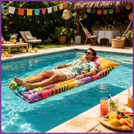 Pool Lounge Float Ergonomic Anti Tip Inflating Bed 69.7x24.4 Inches Inflatable Pool Floating Bed for