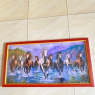 Wall decoration plus painting frame printed with 9 running horses, size 100x50cm