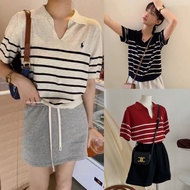 The Present thin V-neck mongtoghi salt-and-pepper sweater with horse embroidery