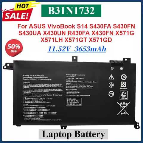 42Wh 3653mAh B31N1732 Laptop Battery For ASUS VivoBook S14 S430FA S430FN S430UA X430UN R430FA X430FN