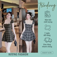 Huong Fashion two-color plaid dress