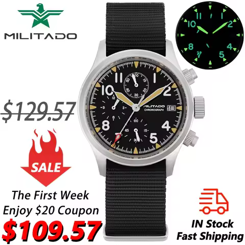 Militado Ml1868KF Watch VK67 Chronograph Quartz Watches Luminous AR Sapphire Crystal 100M Waterproof