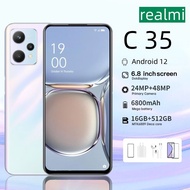 Realmi C35  สมาร์ทโฟน RAM 16GB+ROM 512GB โทรศัพท์นักเรียนหน้าจอขนาดใหญ่ 6.8 นิ้วกล้อง HD โทรศัพท์ Android 6800mAh อายุการใช้งานแบตเตอรี่ยาวนานโทรศัพท์