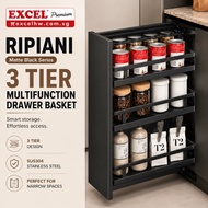 EXCEL Ripiani Matte Black SUS304 3 Tier Multifunction Drawer Basket Pull Out Kitchen Storage Organiz